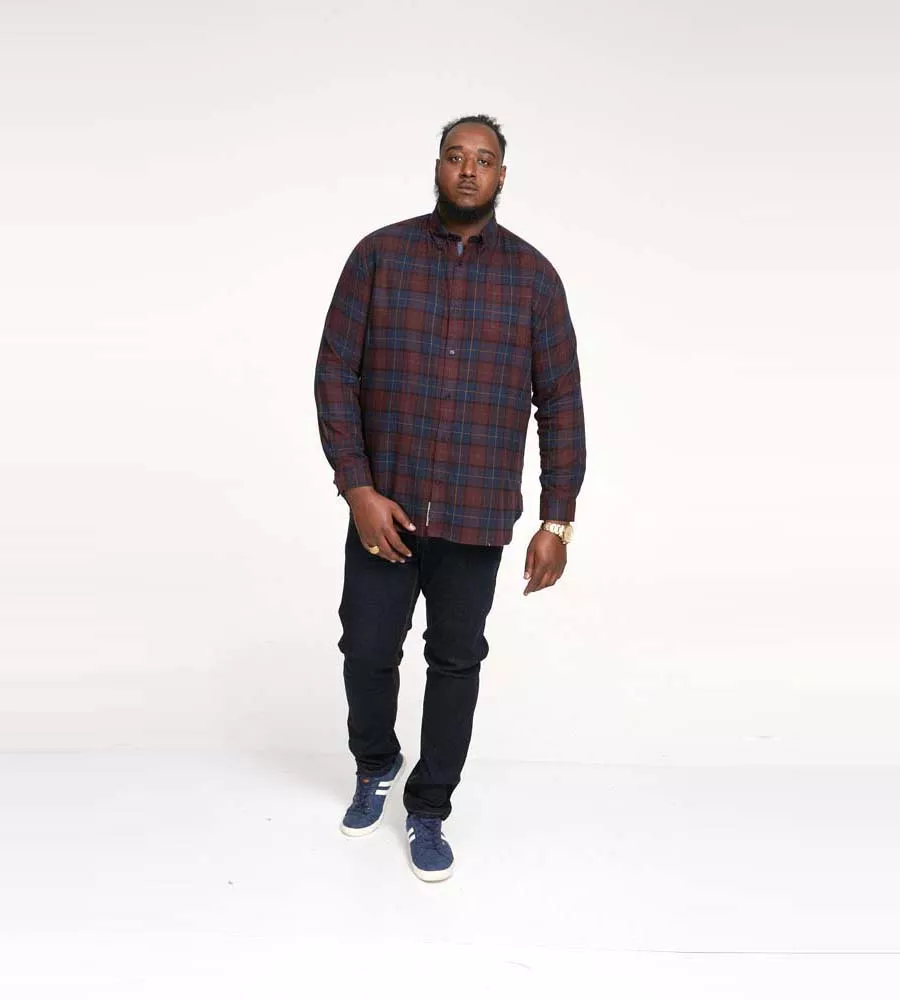 D555 THORNWOOD Big Mens Flannel Check Shirt Red Long Sleeves