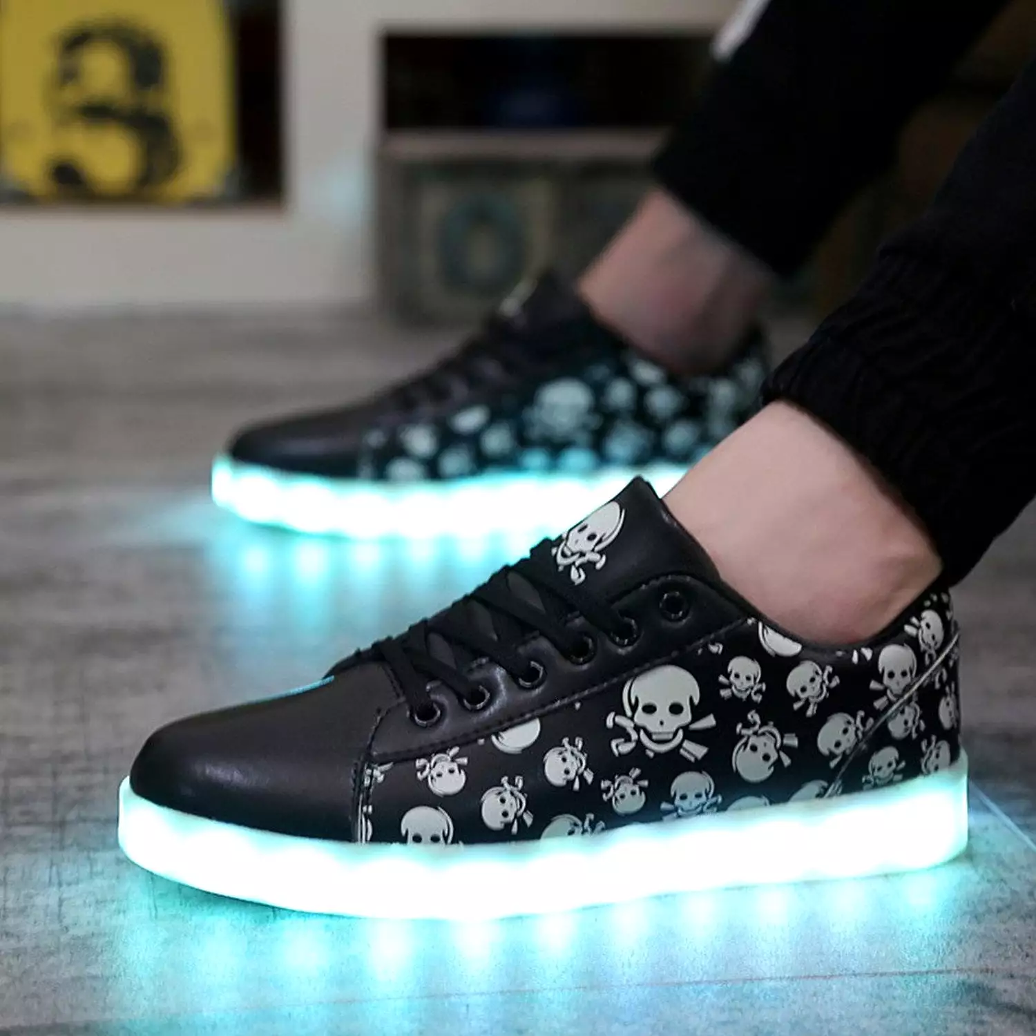 DoGeek Black Skull Light Up Shoes - Unisex for Boys, Girls, and Adults - Choose Half Size Up