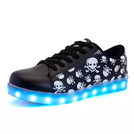 DoGeek Black Skull Light Up Shoes - Unisex for Boys, Girls, and Adults - Choose Half Size Up