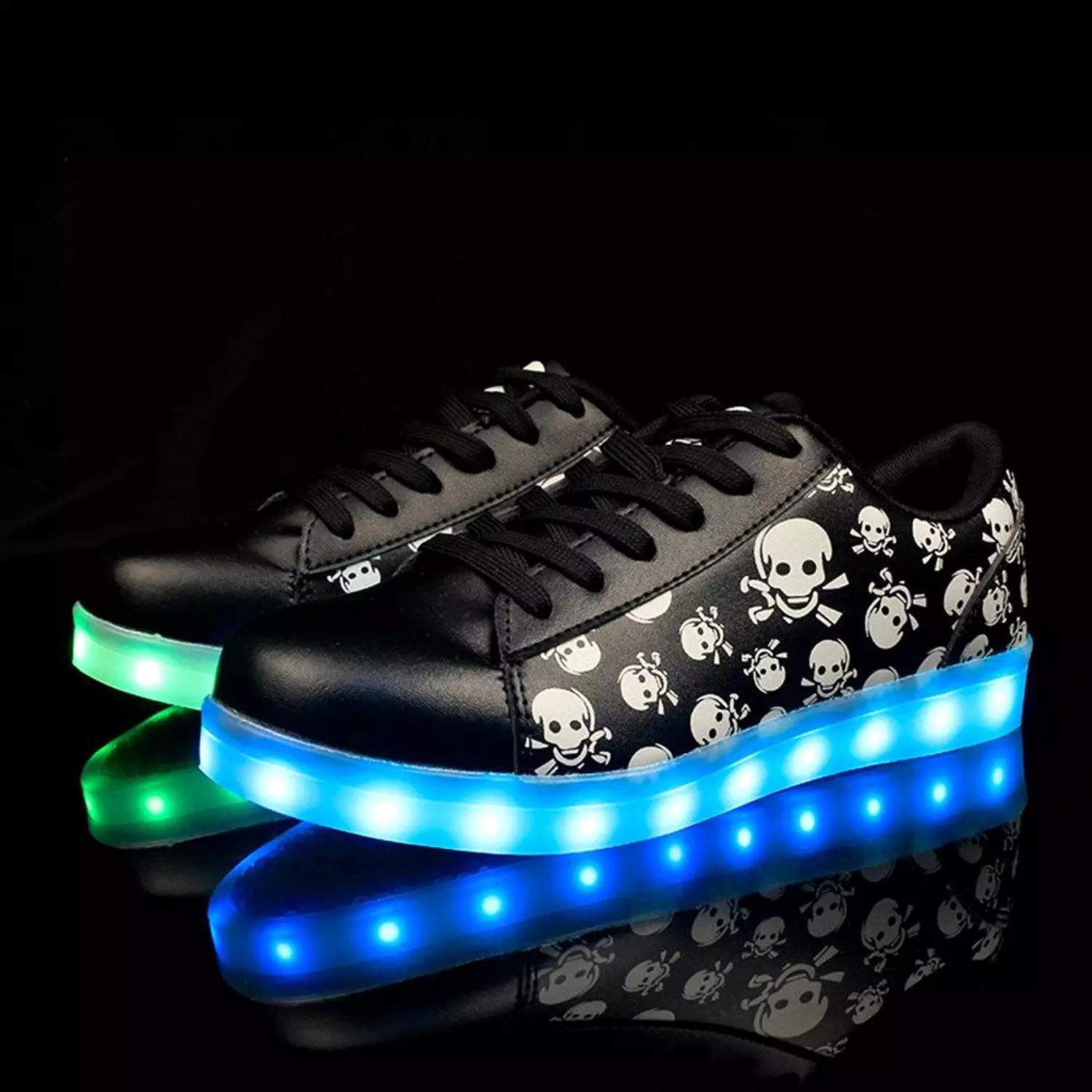 DoGeek Black Skull Light Up Shoes - Unisex for Boys, Girls, and Adults - Choose Half Size Up