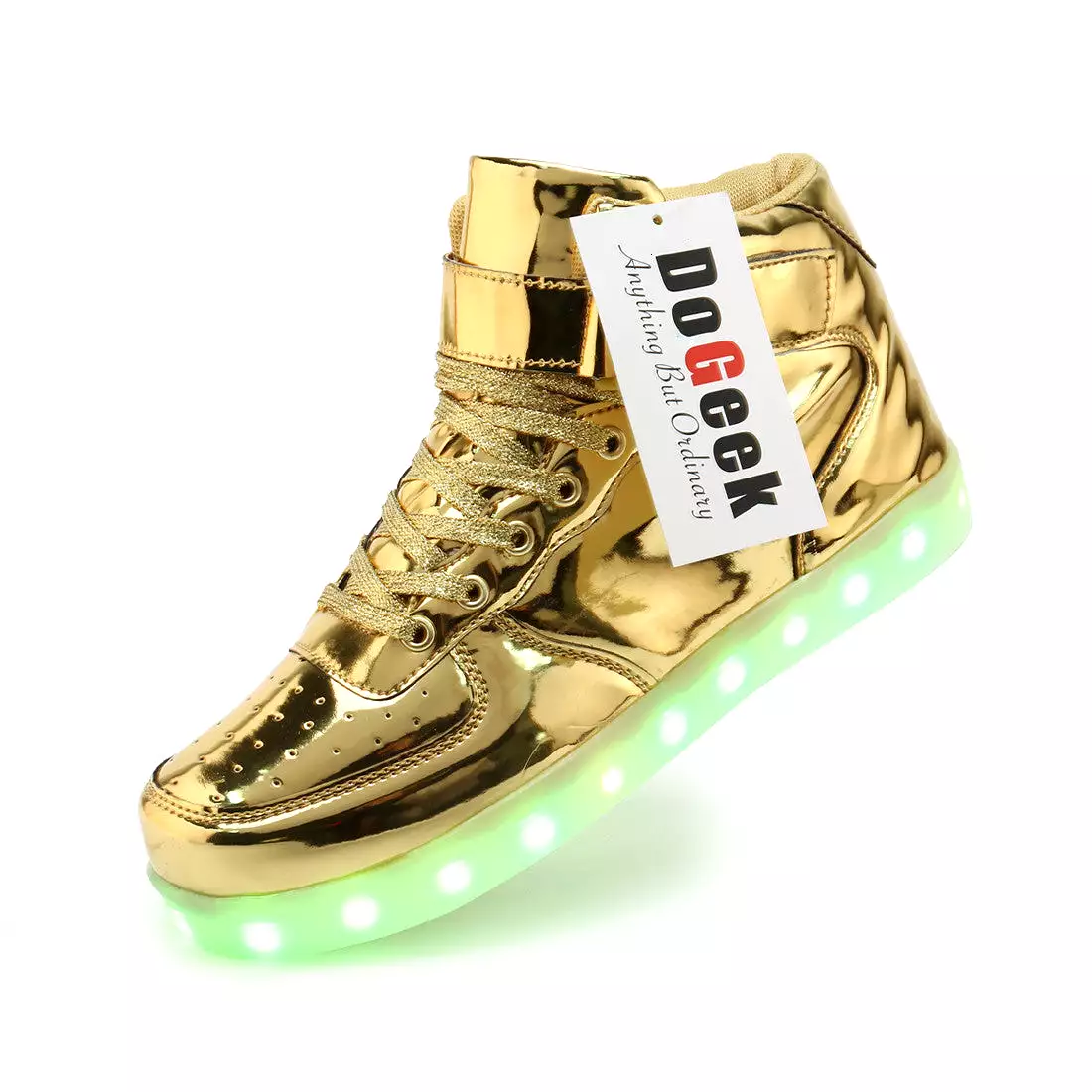 DoGeek Light up Shoes, 7-Color High Top Sneakers for Men/Women, Metallic Gold (Choose Half Size Up)