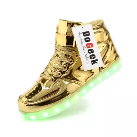 DoGeek Light up Shoes, 7-Color High Top Sneakers for Men/Women, Metallic Gold (Choose Half Size Up)