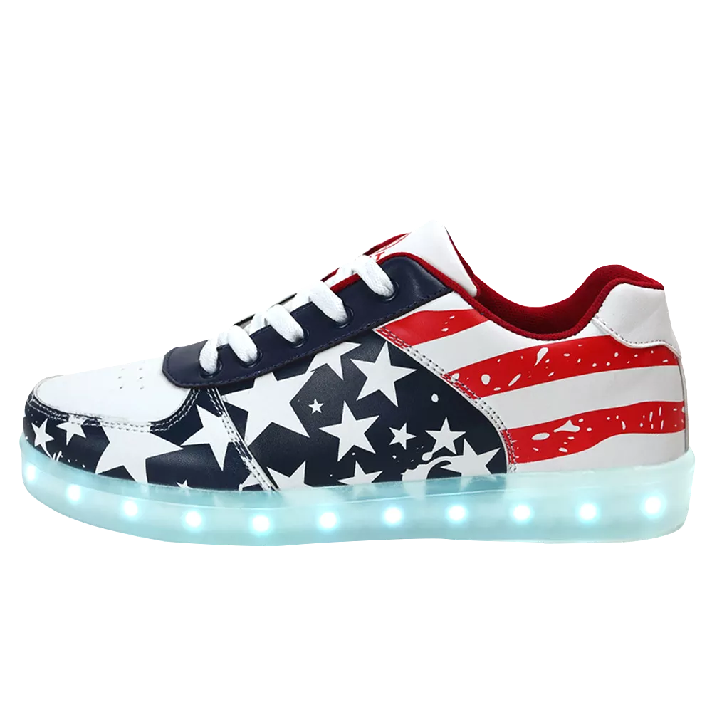 DoGeek US Flag LED Light Up Shoes - Unisex - Boys - Girls - Adults - 35 EU-46 EU - Choose Half Size Up