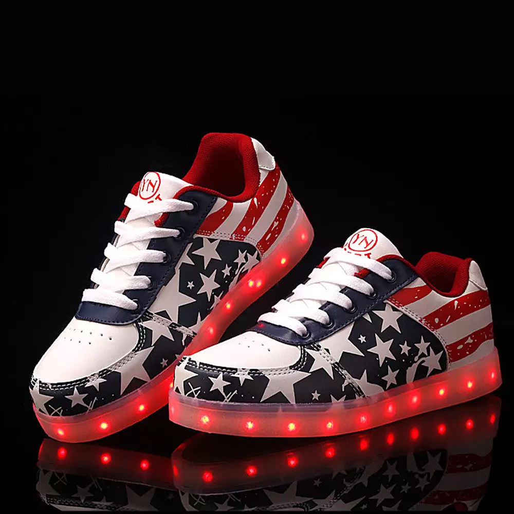 DoGeek US Flag LED Light Up Shoes - Unisex - Boys - Girls - Adults - 35 EU-46 EU - Choose Half Size Up