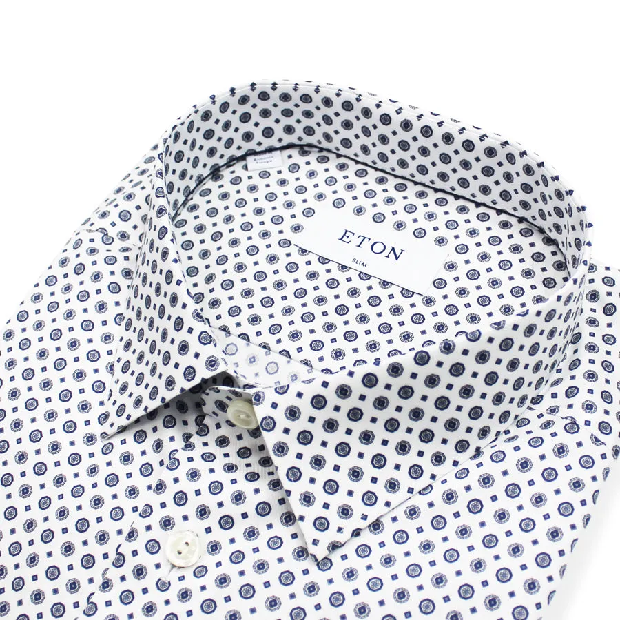 Eton slim fit medallion print shirt white navy