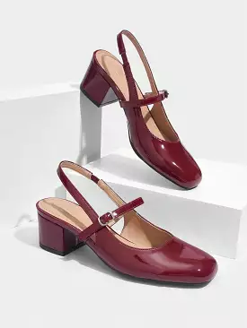 Fashionable Burgundy Mary Jane Strappy High-Heeled Pumps for Spring and Summer