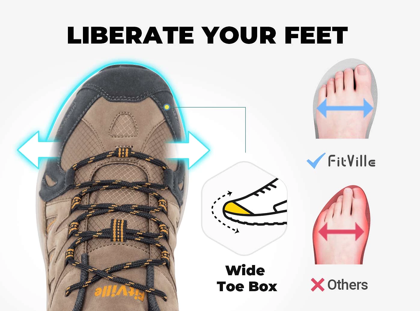 FitVille Men's Low-Top Hiking Shoes V3. Suitable for All Weather and Terrains.