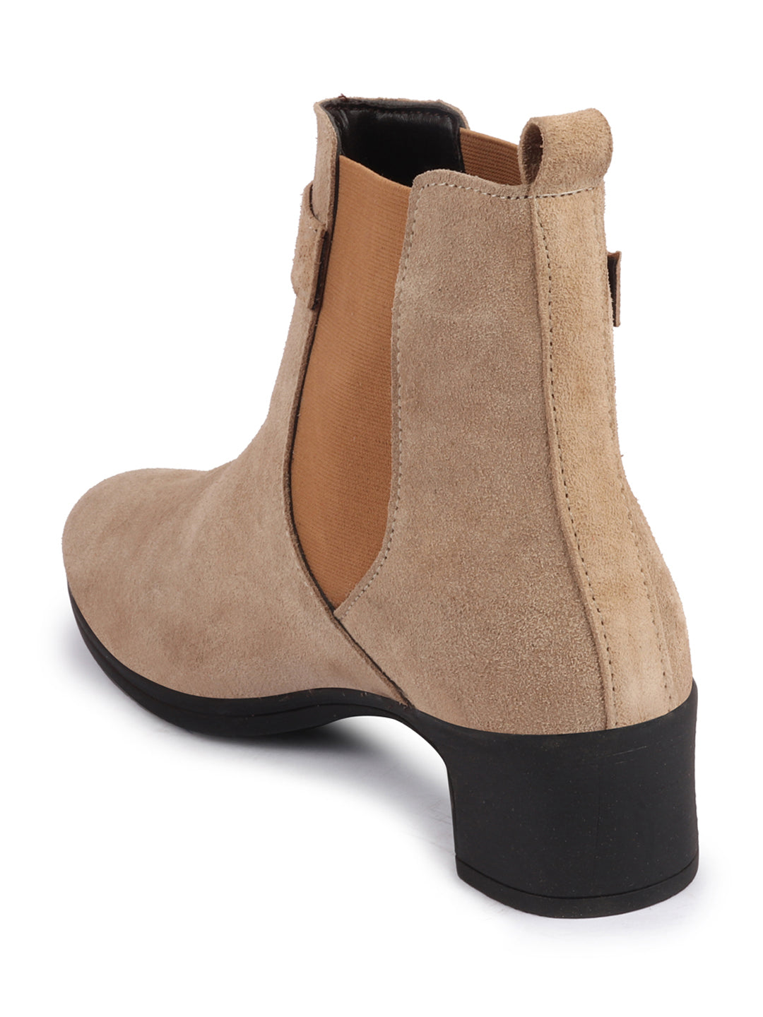 Flared Heel High Ankle Suede Leather Classic Winter Buckle Strap Chelsea Boots for Women