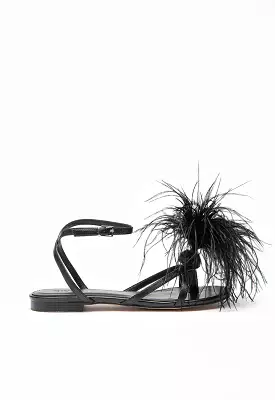 Flat Sandals with Dot Feather Trim.