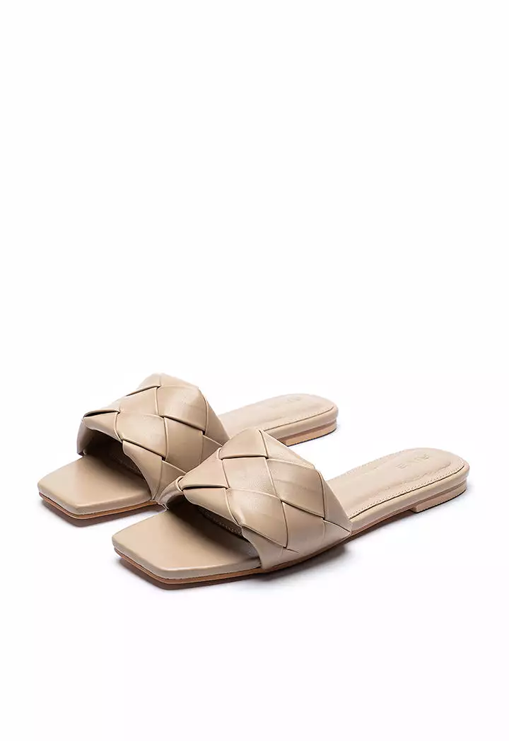 Flat Slide Sandals with Single Woven Band