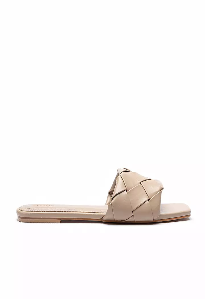 Flat Slide Sandals with Single Woven Band