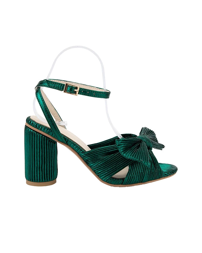 Green Bow Chunky Heel Sandals