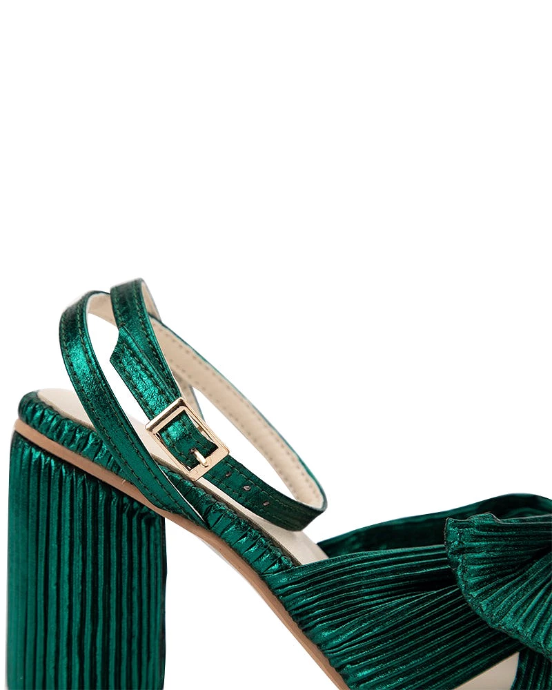 Green Bow Chunky Heel Sandals