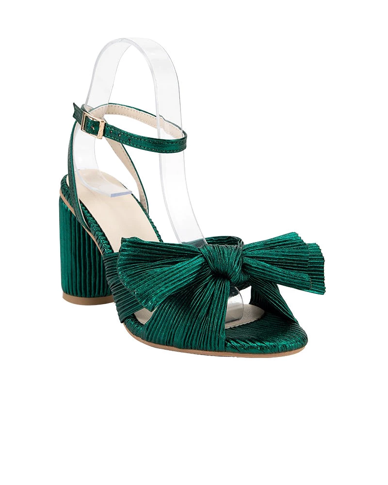 Green Bow Chunky Heel Sandals