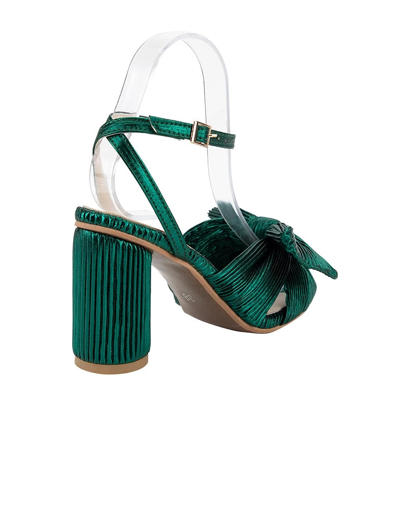 Green Bow Chunky Heel Sandals