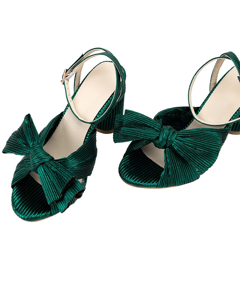 Green Bow Chunky Heel Sandals