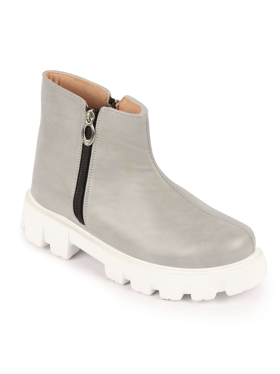 Grey Women's Outdoor High Top Chunky Side Zipper Office Work Boots.