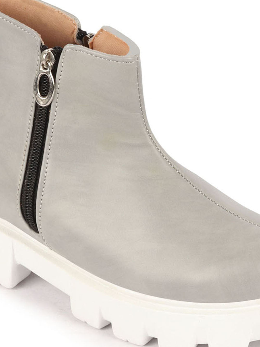 Grey Women's Outdoor High Top Chunky Side Zipper Office Work Boots.