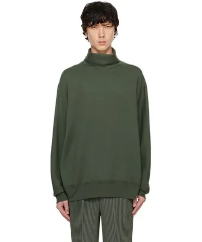 Issey Miyake Smooth Knit Khaki Wool Turtleneck