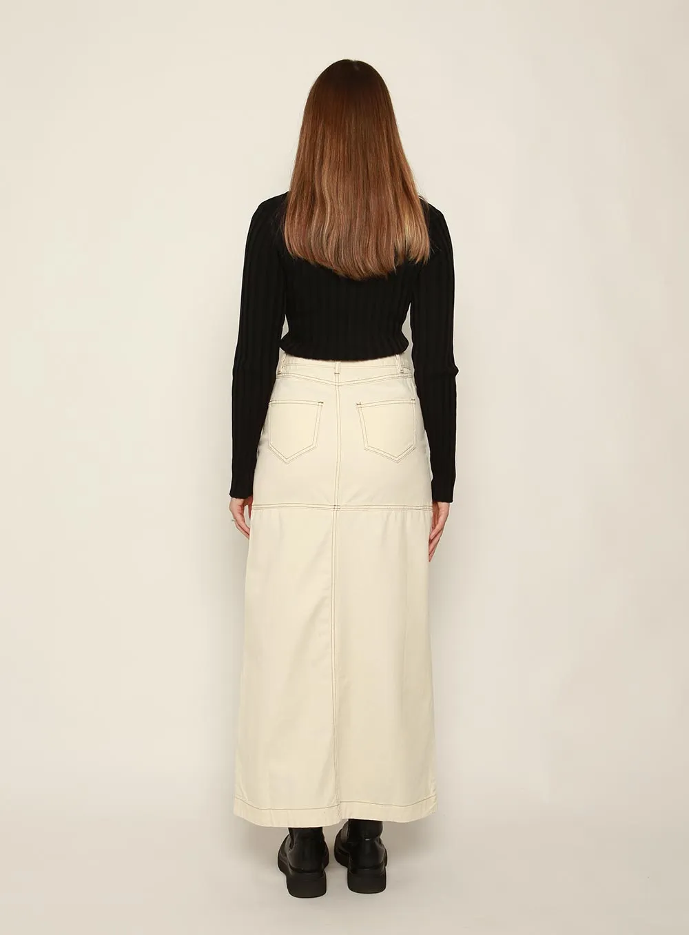 Ivory denim midi skirt