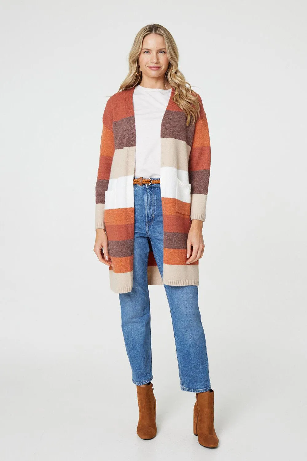 Izabel London Striped Longline Cardigan