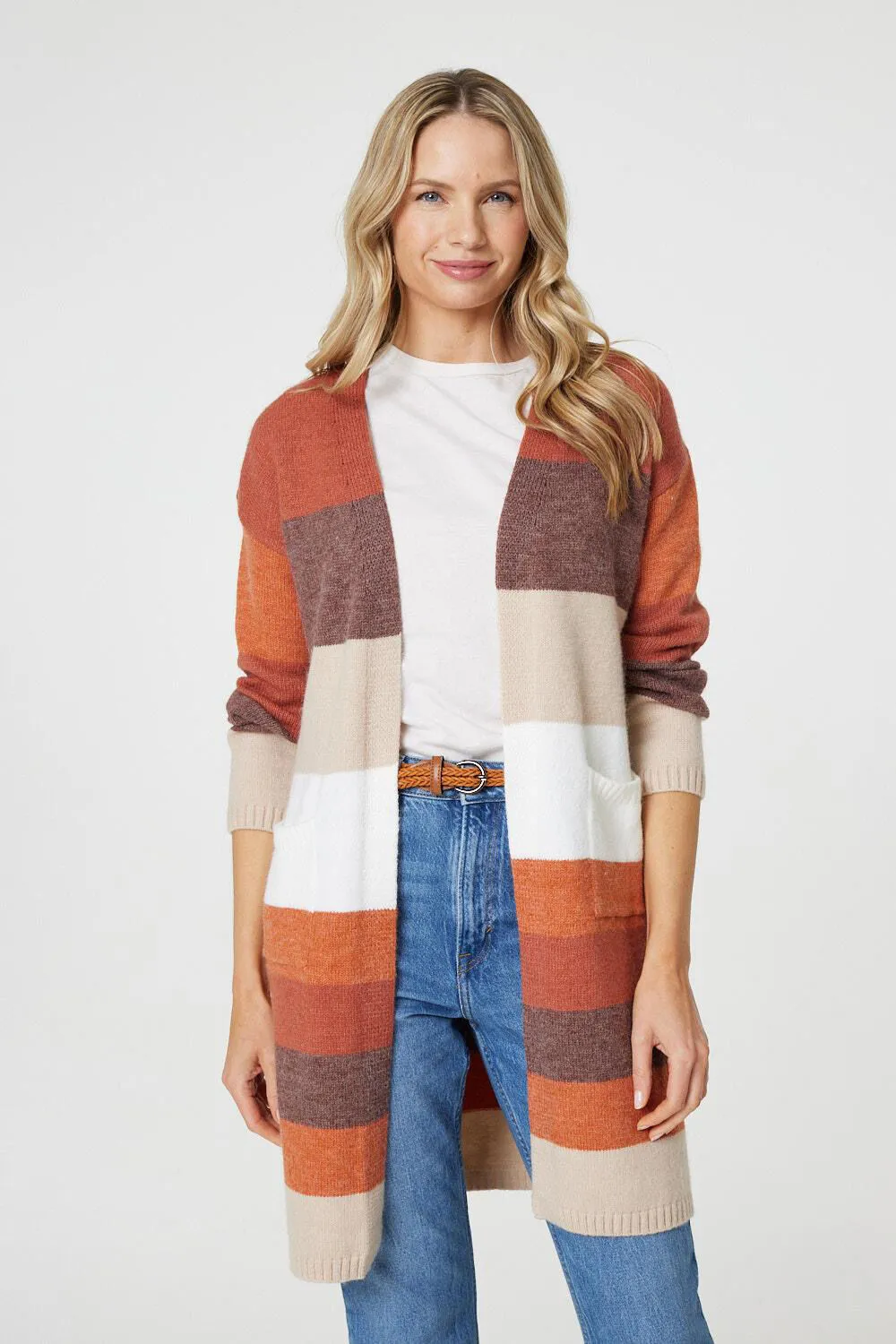 Izabel London Striped Longline Cardigan