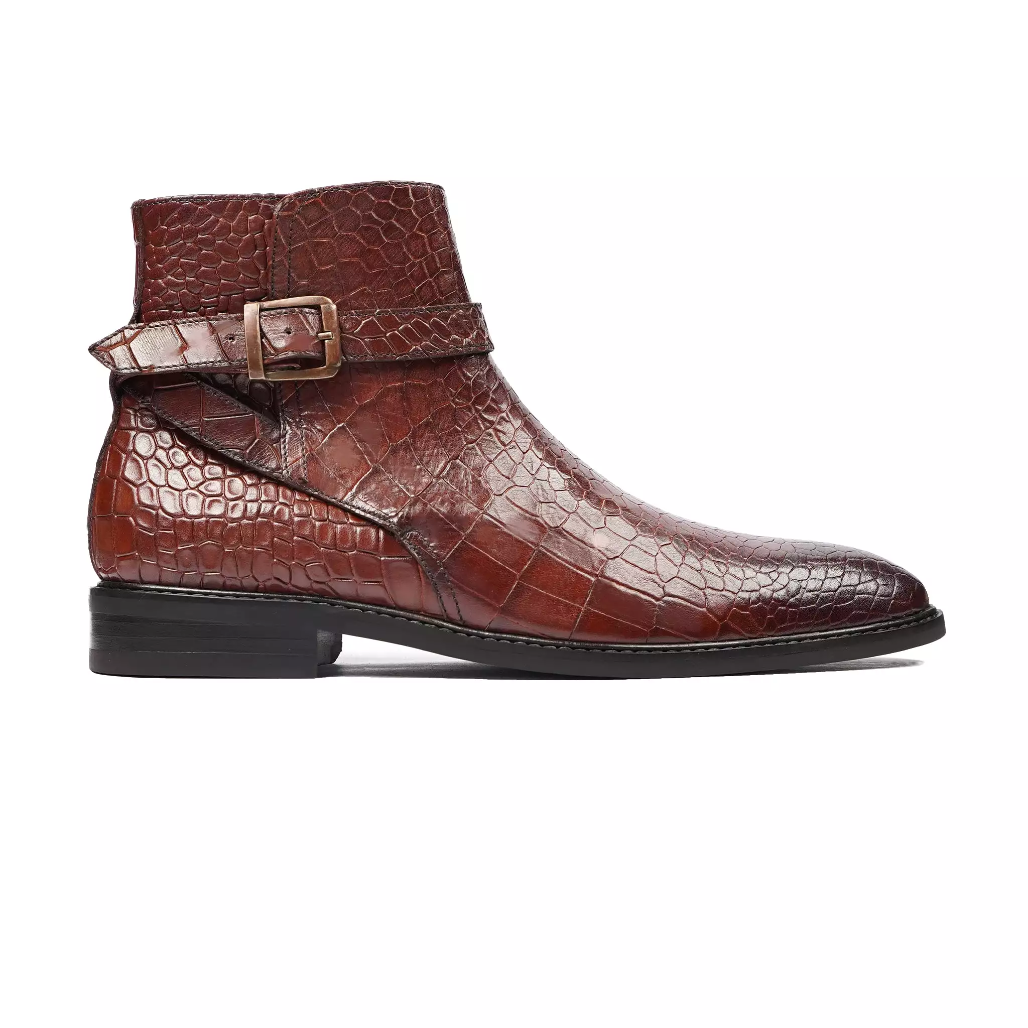 Koemi - Oxblood Crocodile Printed Calf Leather Men's Jodhpur Boot