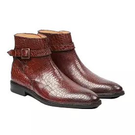 Koemi - Oxblood Crocodile Printed Calf Leather Men's Jodhpur Boot