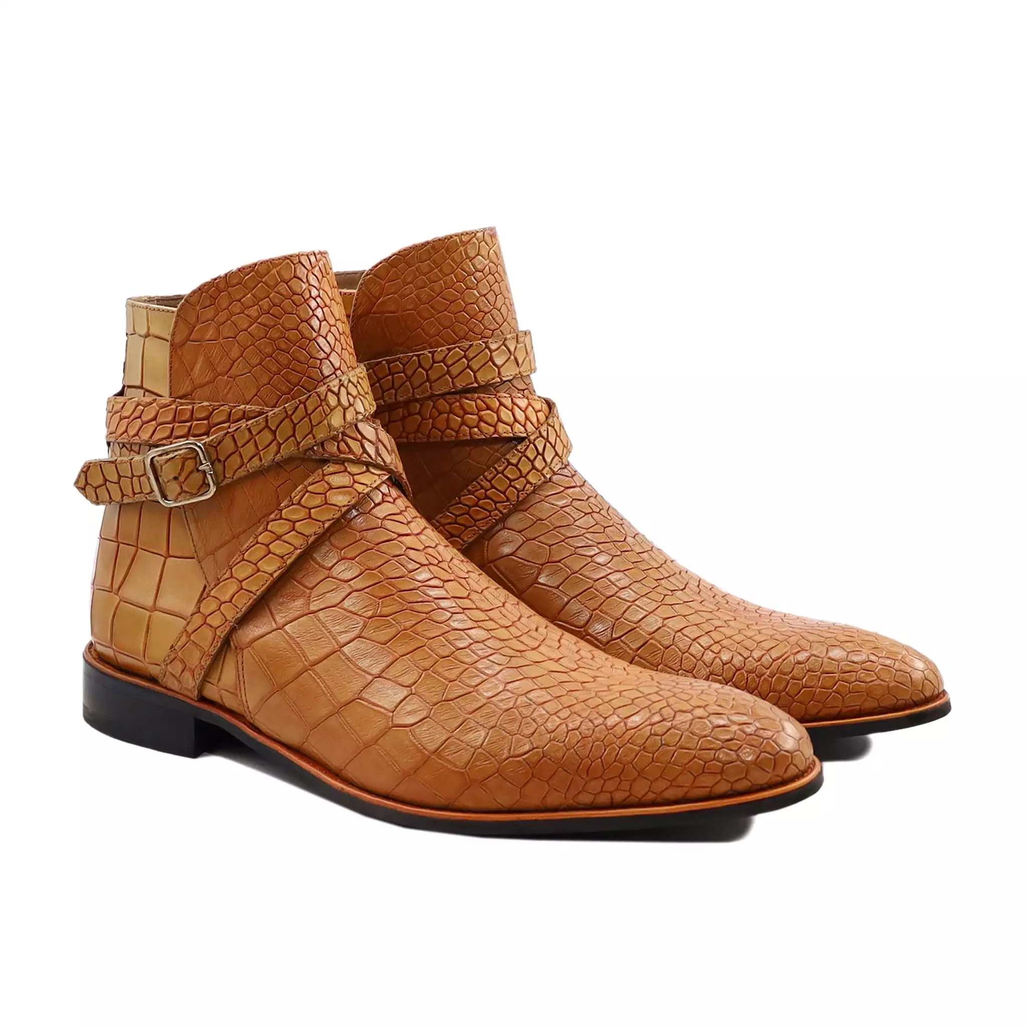 Kongs - Tan Crocodile Printed Calf Leather Jodhpur Boot