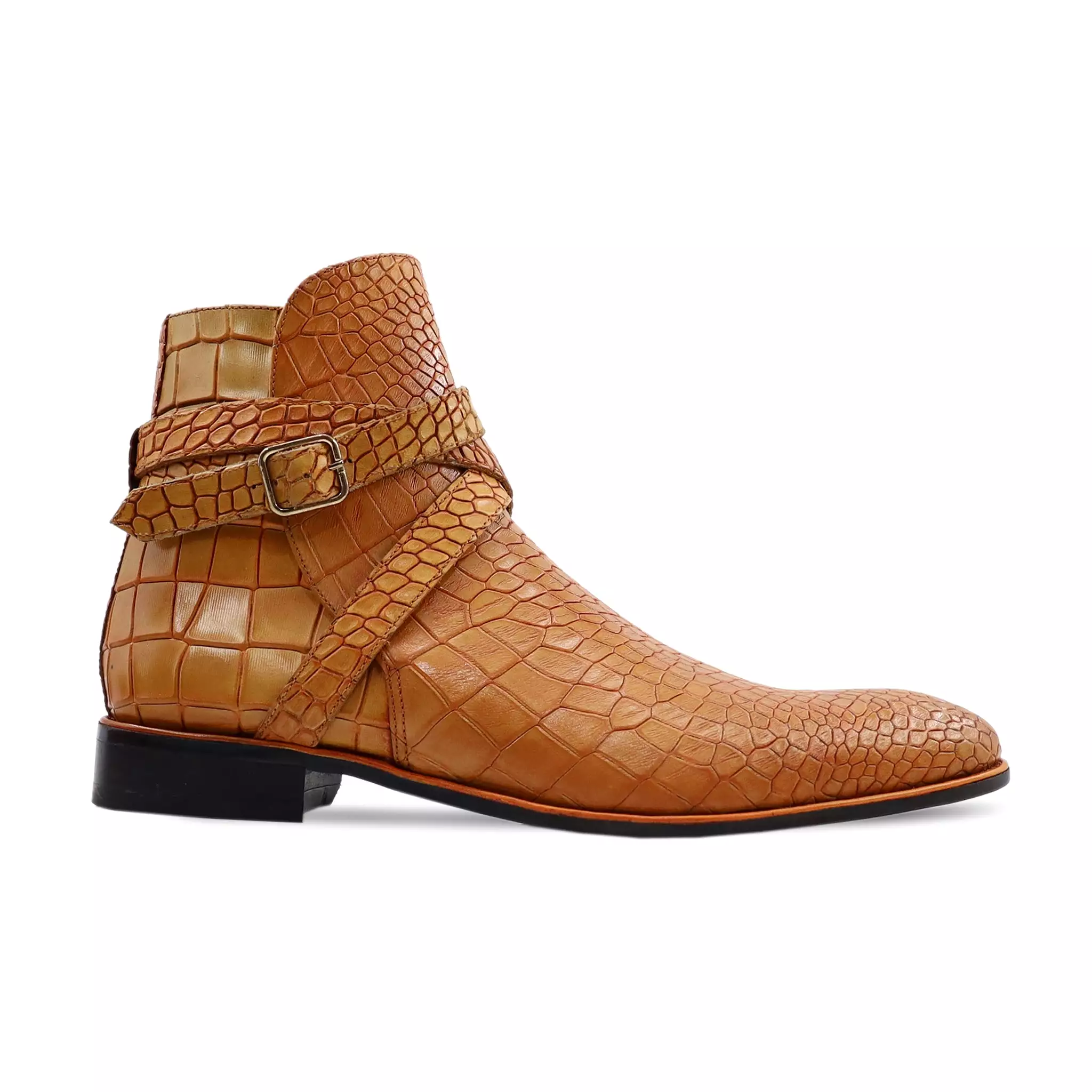 Kongs - Tan Crocodile Printed Calf Leather Jodhpur Boot