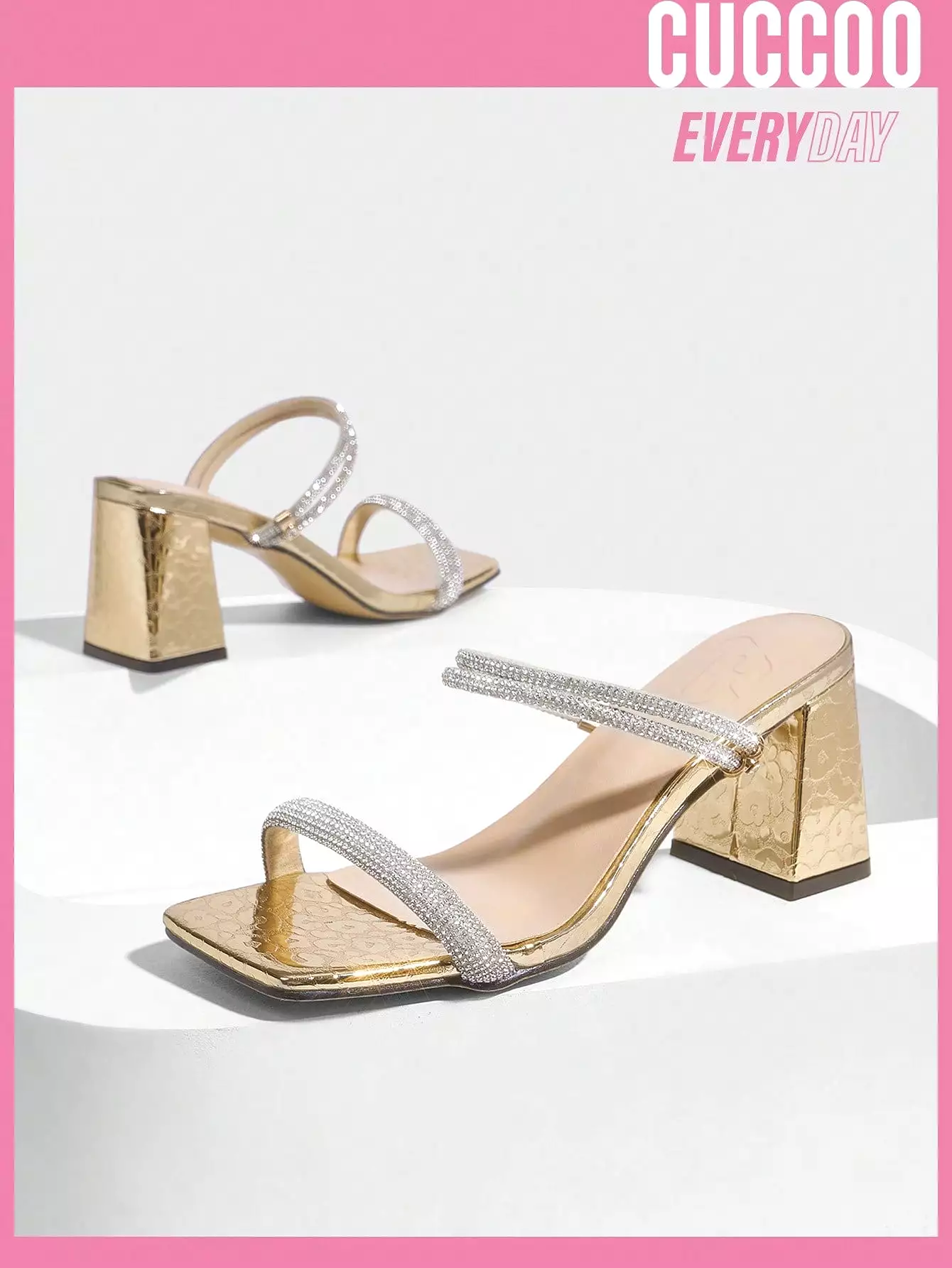 Light gold rhinestone strappy high heel sandals for women, perfect for spring and summer.