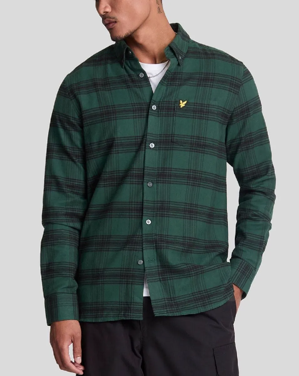 Lyle and Scott Argyle Teal Jet Flannel Check Long Sleeve Shirt