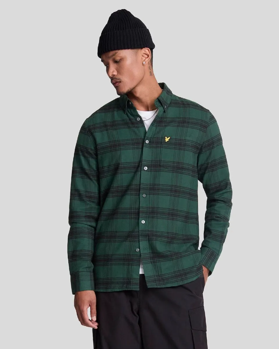 Lyle and Scott Argyle Teal Jet Flannel Check Long Sleeve Shirt