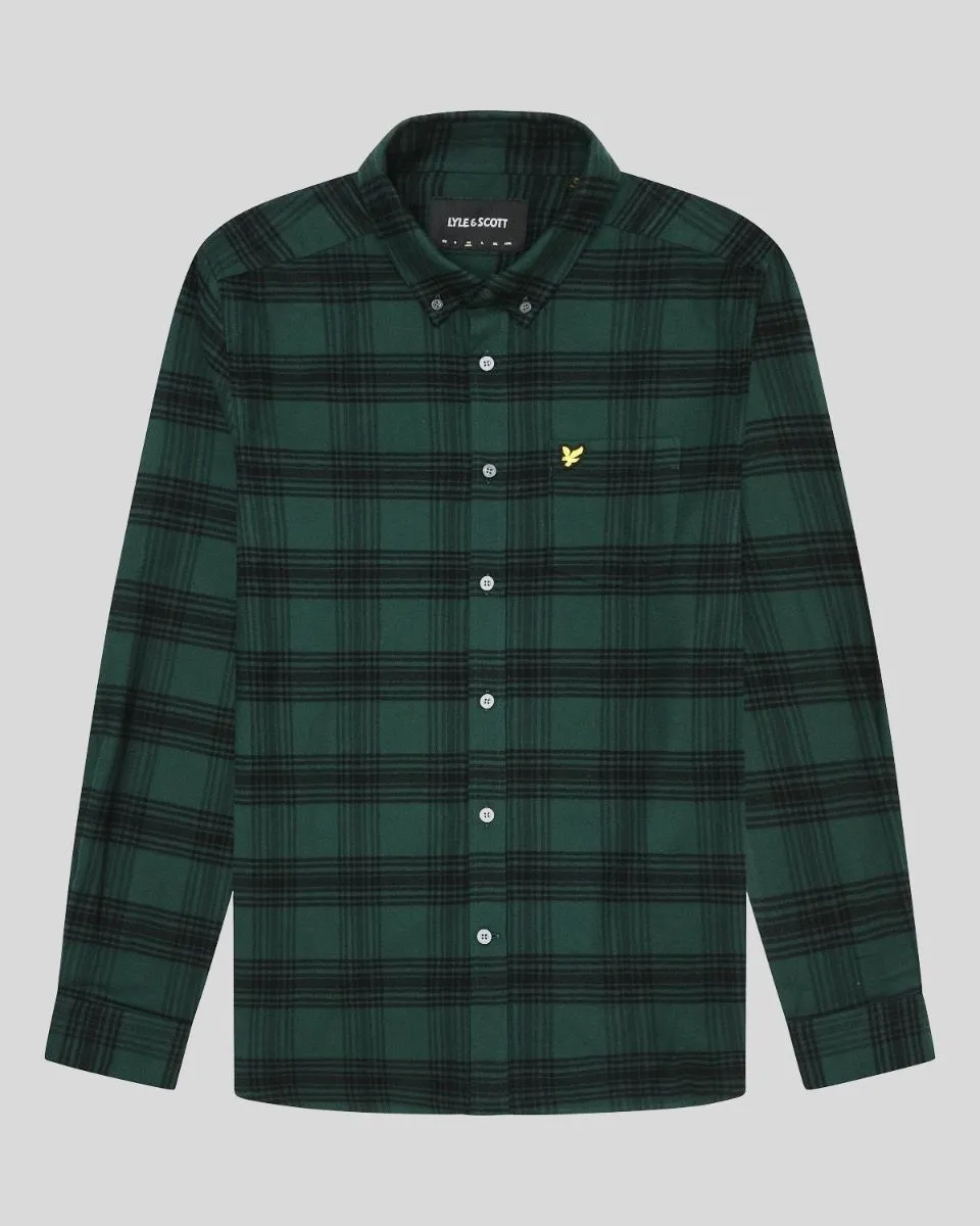 Lyle and Scott Argyle Teal Jet Flannel Check Long Sleeve Shirt