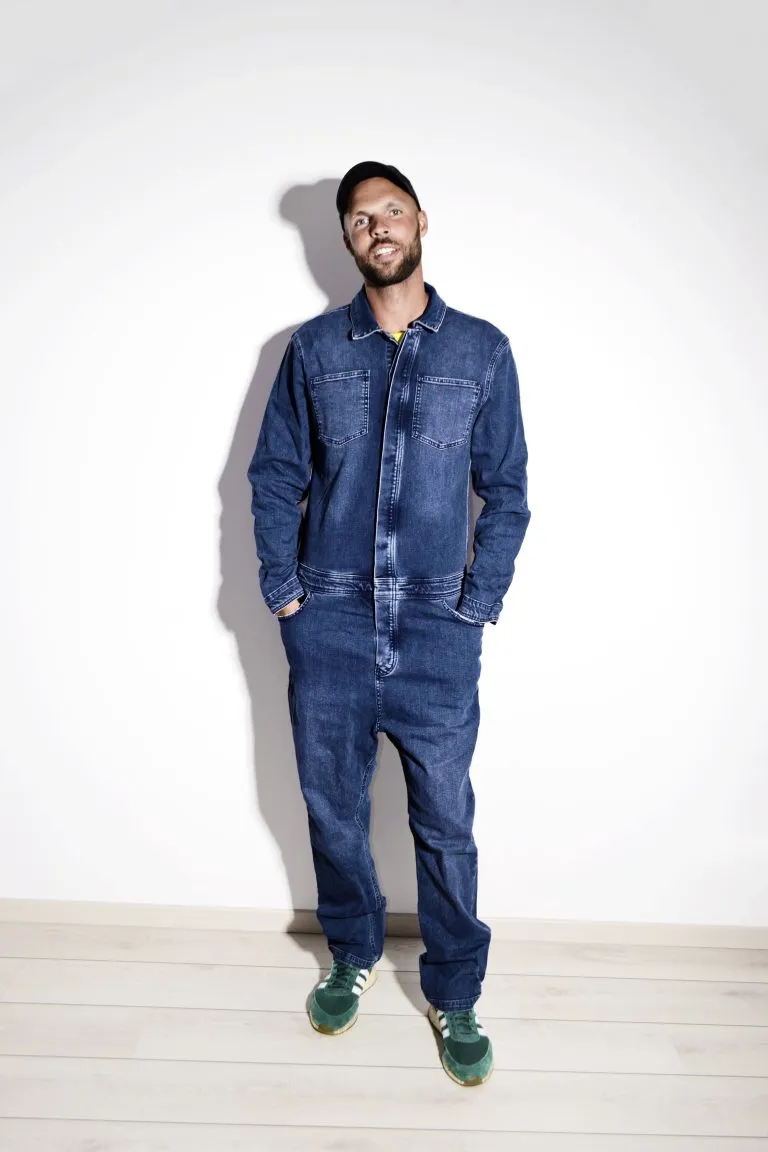 Men's blue denim coverall boilersuit