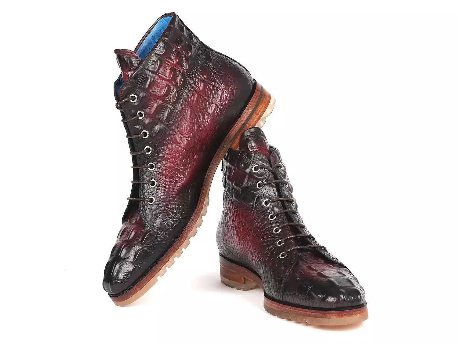 Men's Bordeaux Croco Embossed Leather Boots - 12811-BRD