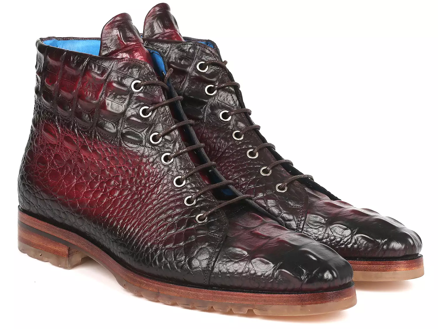 Men's Bordeaux Croco Embossed Leather Boots - 12811-BRD