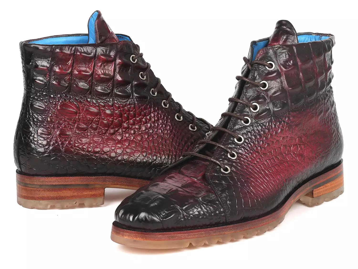 Men's Bordeaux Croco Embossed Leather Boots - 12811-BRD