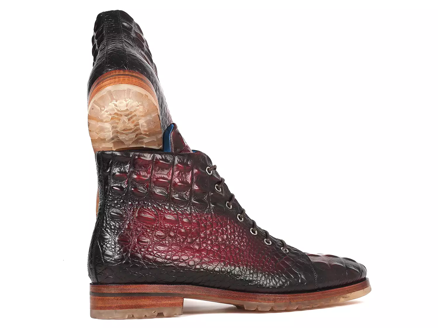 Men's Bordeaux Croco Embossed Leather Boots - 12811-BRD