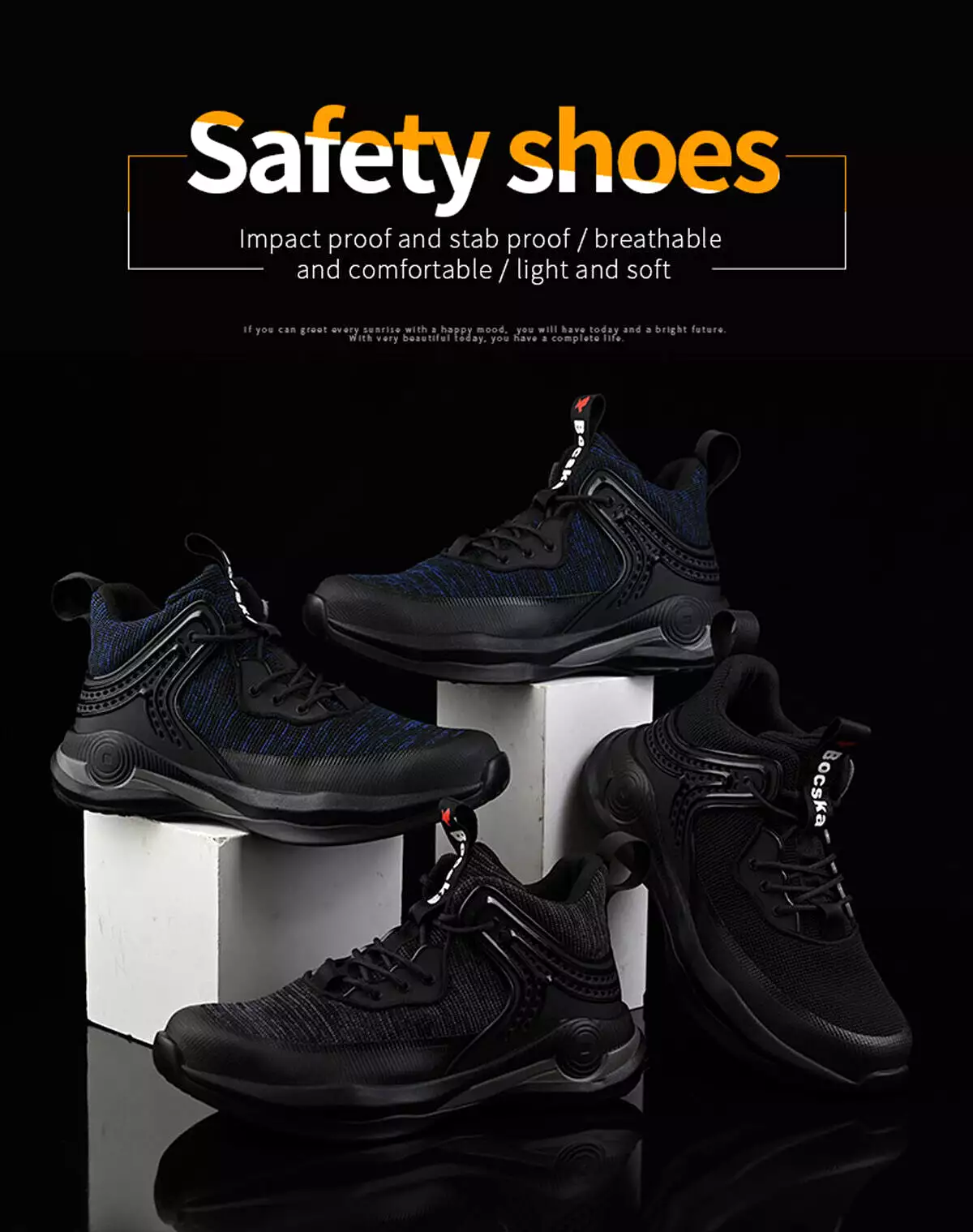 Men's Steel Toe Work Shoes with Reflective Safety, Comfortable and Anti-Smash