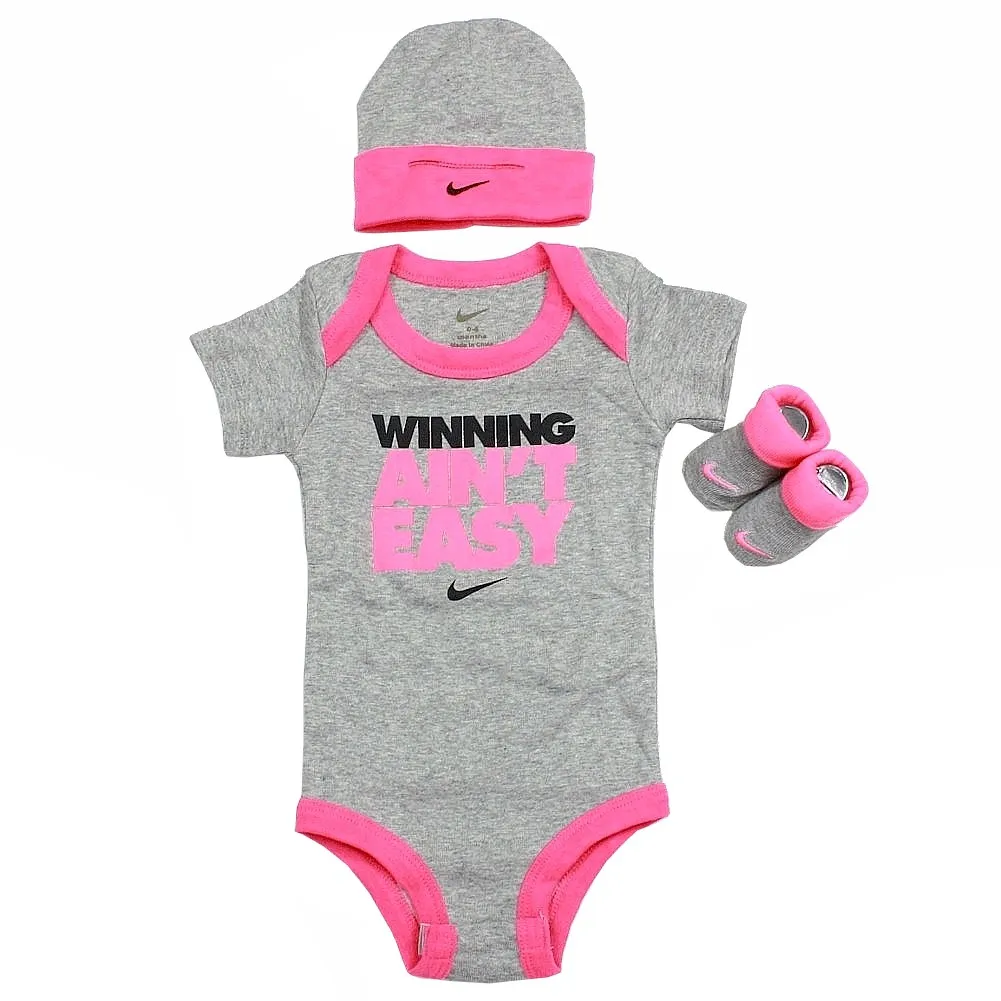 Nike Infant Girl's 3-Piece Set (Hat, OneZ & Booties) - Winning Ain't Easy