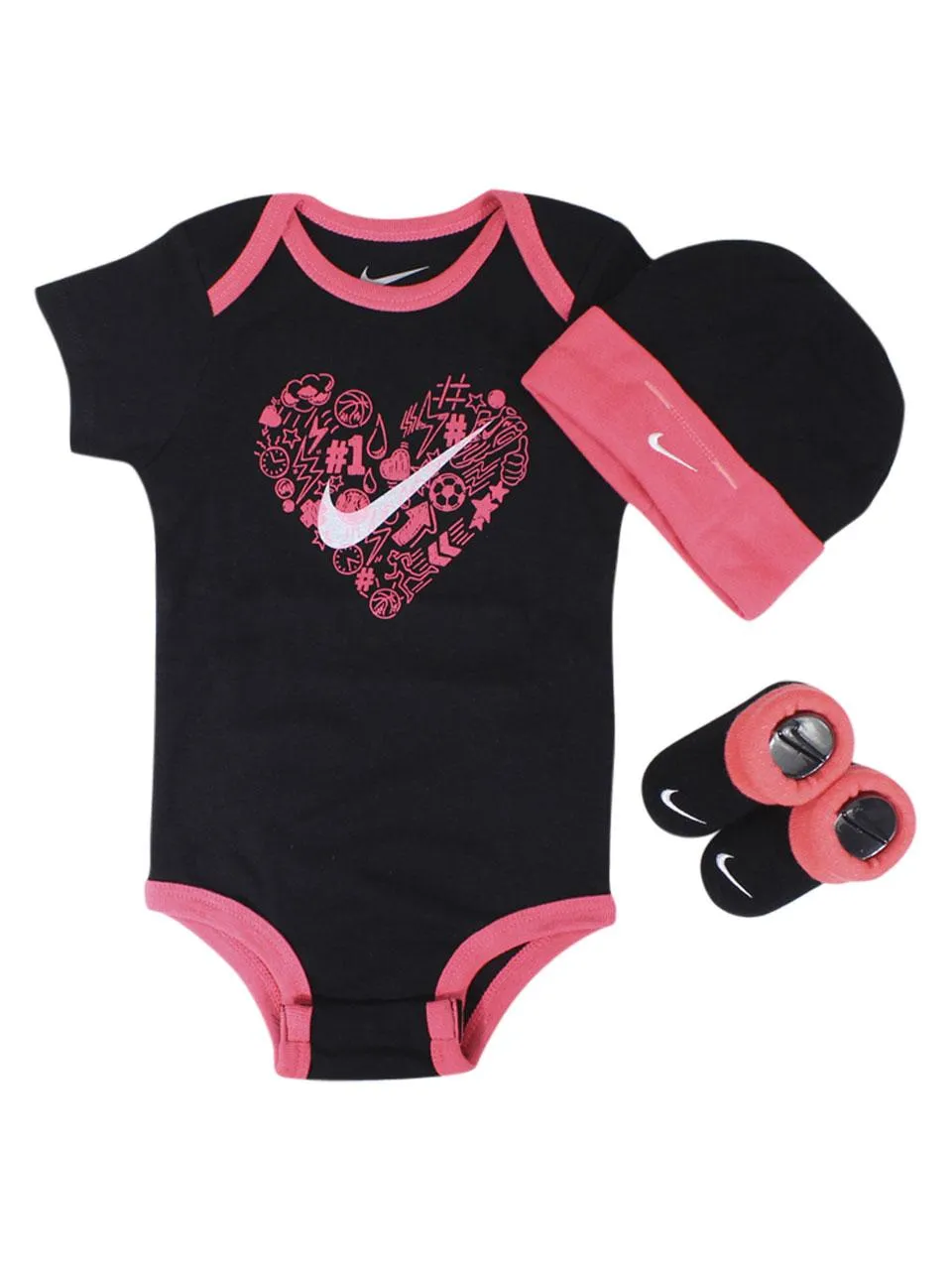 Nike Infant Girl's Doodle Heart 3-Piece Clothing Set (Hat, OneZ, & Booties)