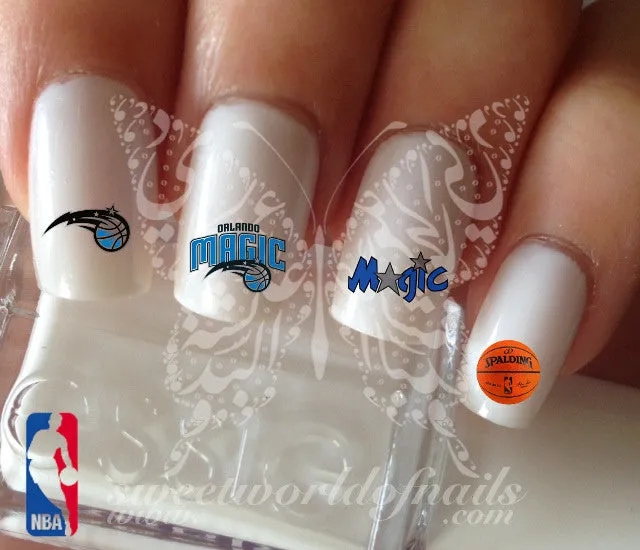 Orlando Magic basketball nail art water decals.