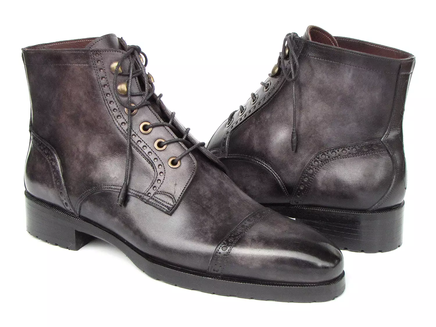 Paul Parkman Gray Black Hand-Painted Cap Toe Boots BT9566-GRY