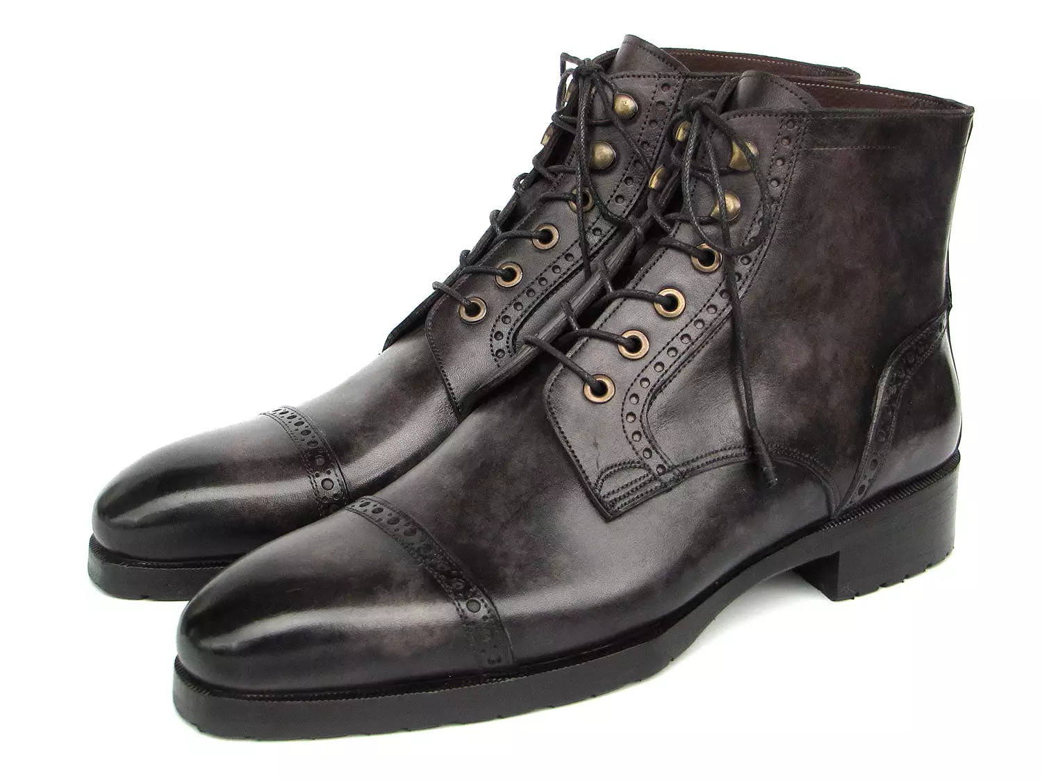 Paul Parkman Gray Black Hand-Painted Cap Toe Boots BT9566-GRY