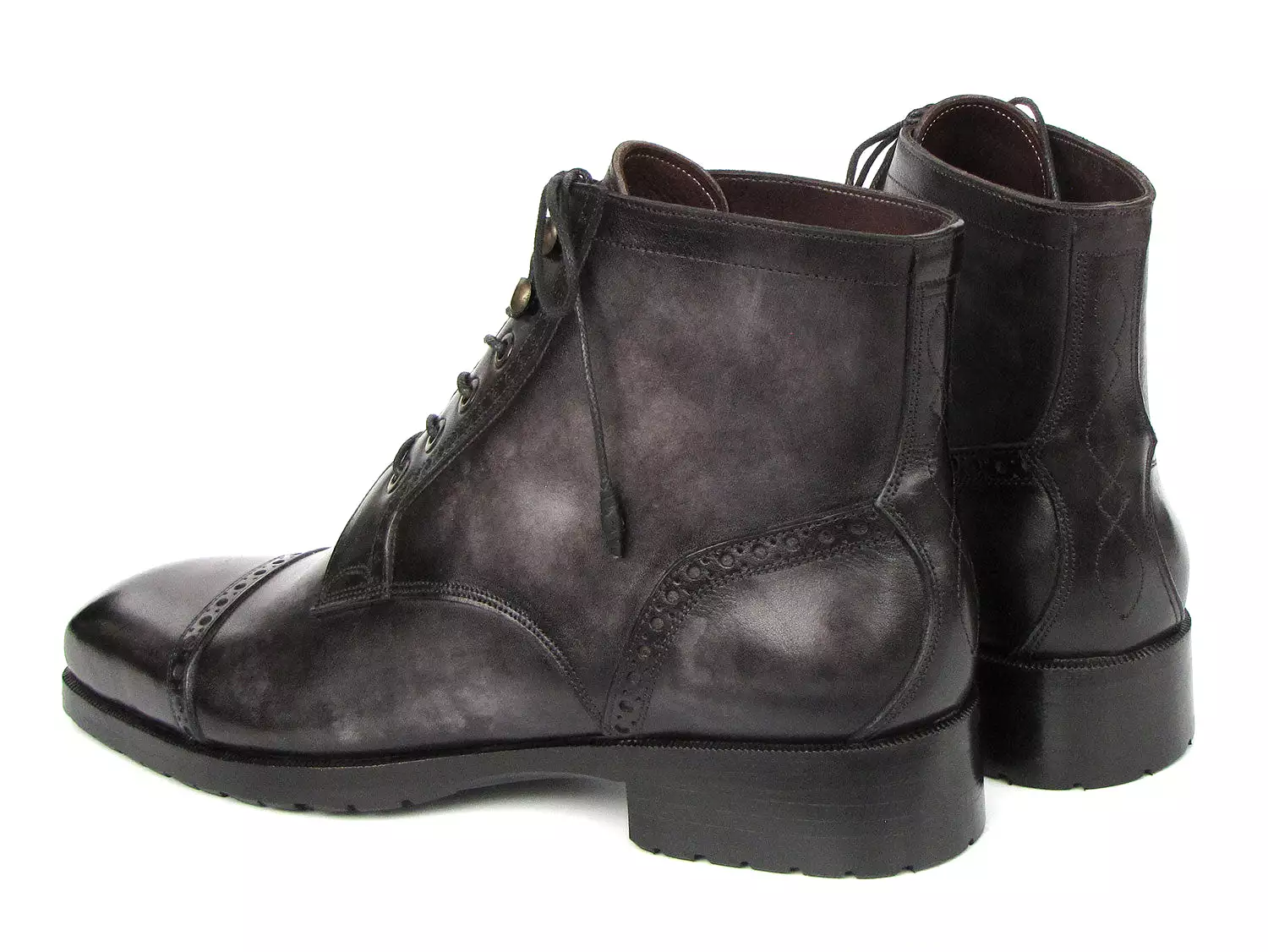 Paul Parkman Gray Black Hand-Painted Cap Toe Boots BT9566-GRY