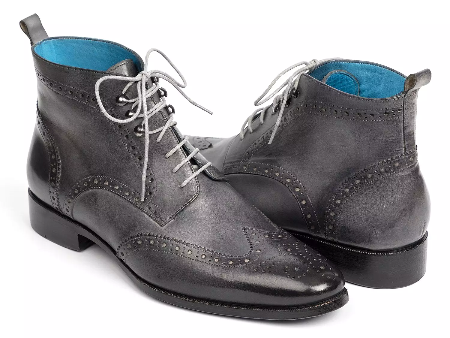 Paul Parkman Gray Wingtip Ankle Boots Hand-Painted