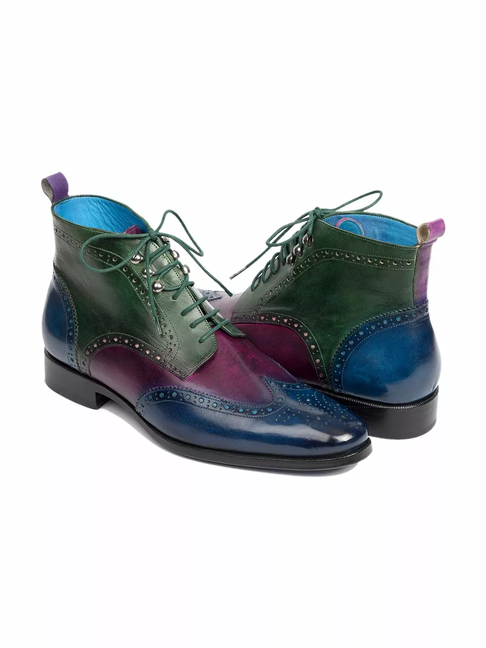 Paul Parkman Three Tone Wingtip Ankle Boots Blue Purple Green