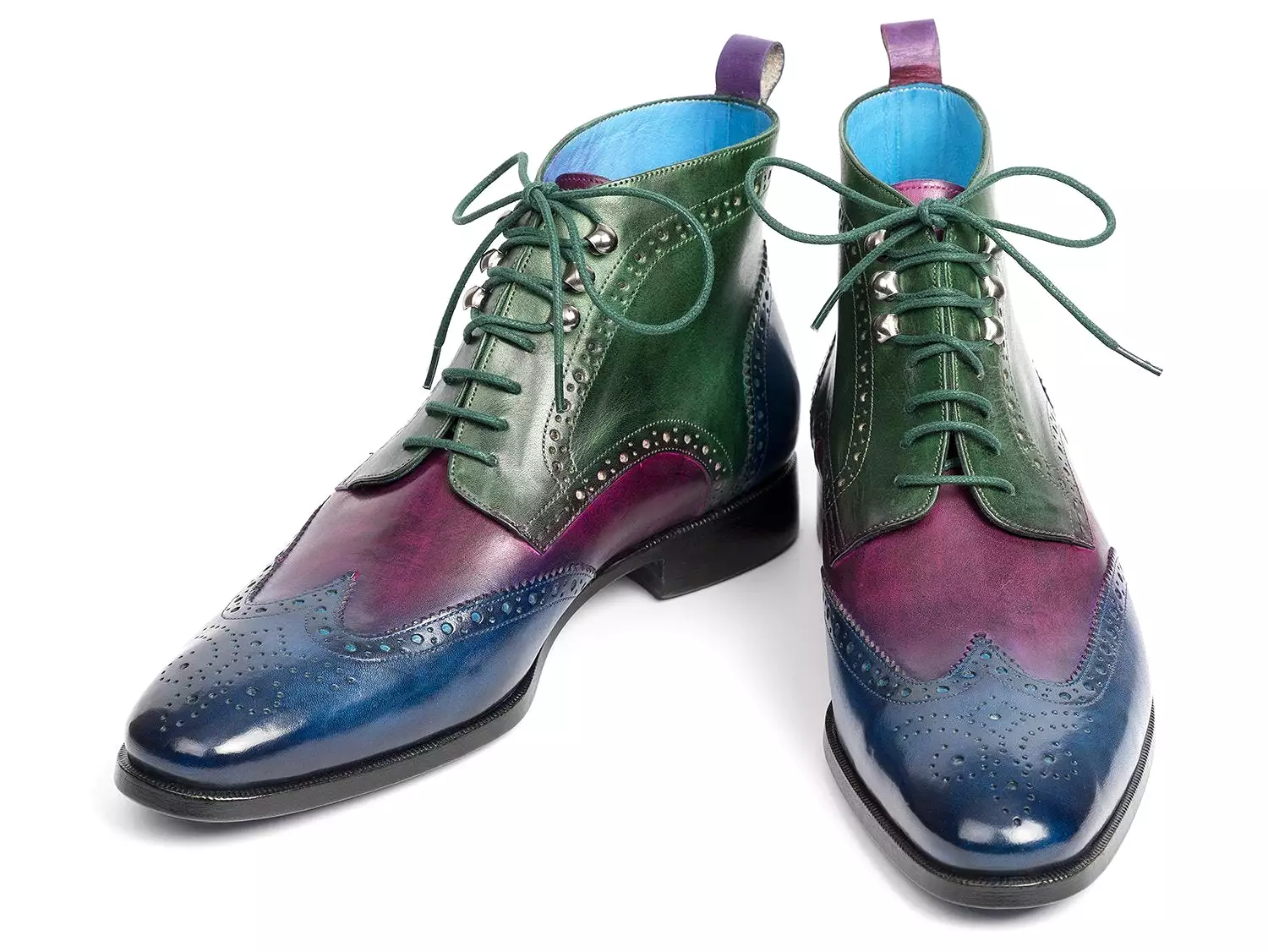 Paul Parkman Three Tone Wingtip Ankle Boots Blue Purple Green