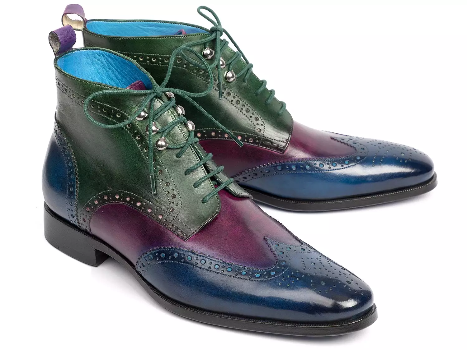 Paul Parkman Three Tone Wingtip Ankle Boots Blue Purple Green